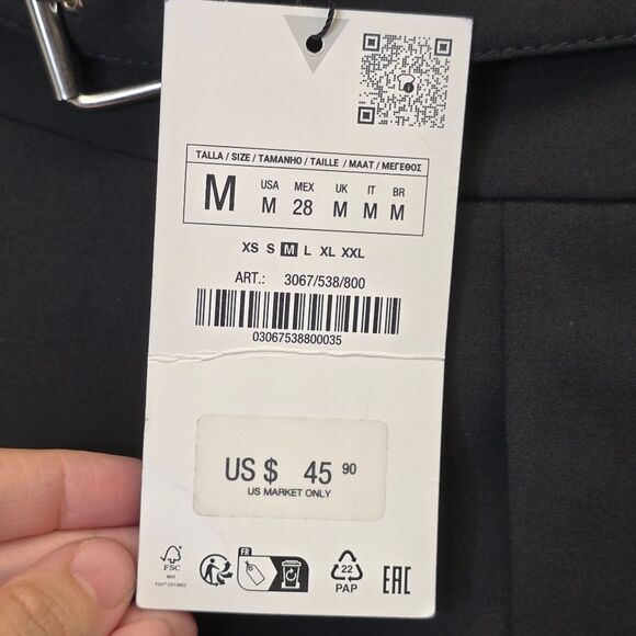 NWT Zara Womens M Box Pleated A-Line Belt Buckled Black Mini Skort 3067/538/800 - Picture 13 of 15